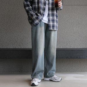 포시즌 원턱 반밴딩 와이드 데님팬츠