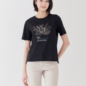지센 [25SS] 여성 [에센셜] 소로나 원포인트 라운드 반팔 티셔츠 LSTSP373 BK
