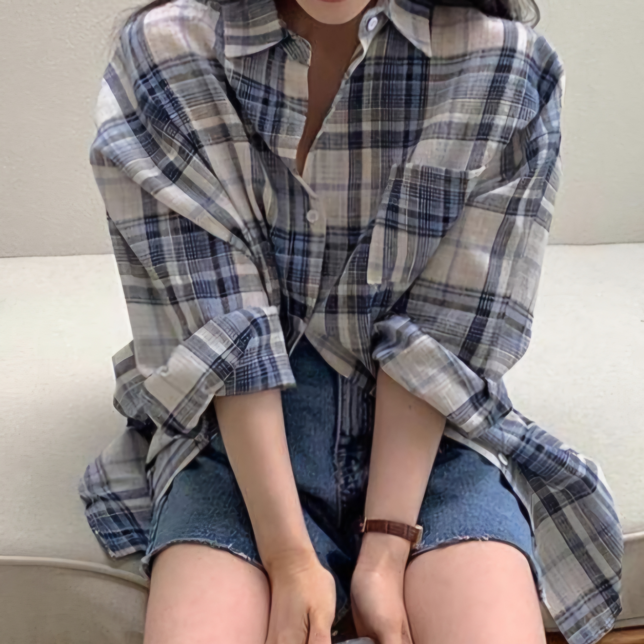 애나앤앨리스 블루화이트 체크 셔츠