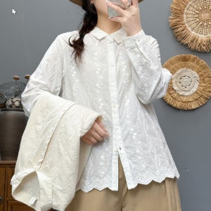 화이트 펀칭 아사면 스칼렛 꽃자수 블라우스