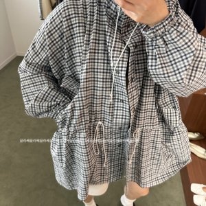 여성 체크 바람막이 지지미 여름 박스핏 후드 야상