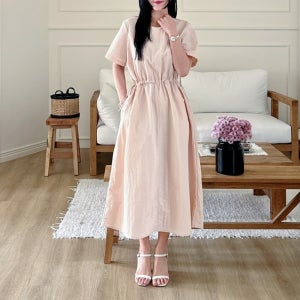 SALE 바스락원피스 나일론 프라다원단 루즈핏 반팔 A라인 여성 봄 여름 롱 원피스 빅사이즈