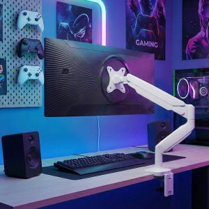 마운트뷰 커브드 모니터암 화이트 고중량 대형 모니터 거치대 스탠드 오디세이 울트라기어 싱글