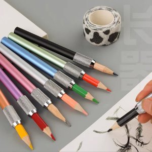 몽땅 몽당 연필 홀더 깍지 펜슬 그립 4color 알루미늄 색연필 익스텐더 길이 연장