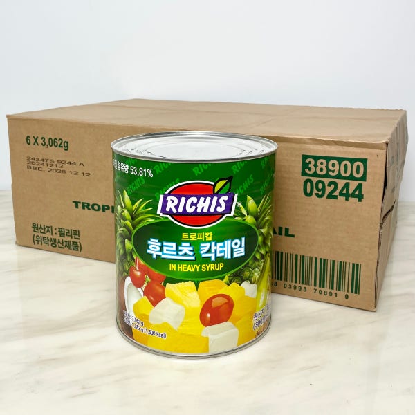 [디스카운트] 리치스 후르츠 칵테일 3kg X 6개 통조림 1박스 캔 과일통조림 동서