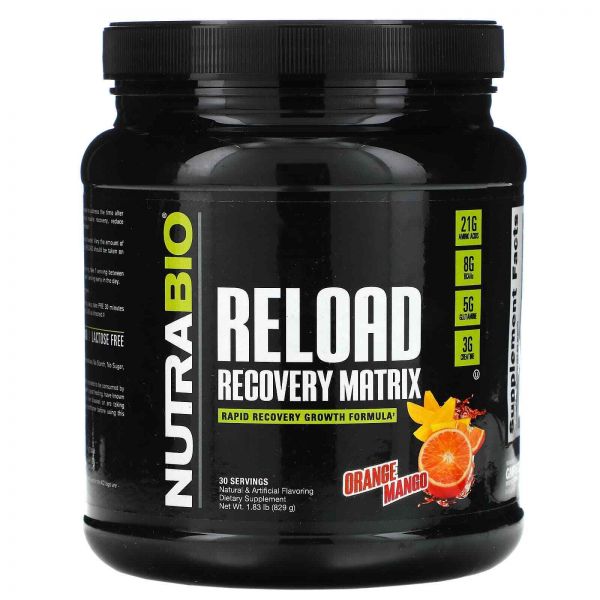 Nutrabio Labs <b>뉴트라바이오 랩</b> 2개, 리로드 리커버리 매트릭스, 오렌지 망고, 1.83파운드(829g)