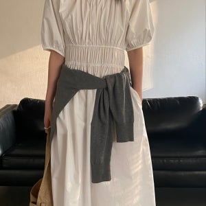 [당배]두즈 베이글 셔링 코튼 반팔 롱 원피스 퍼프 소매 밴딩 편한 원피스 여유핏 하객룩 데이트룩 휴가룩 바캉스룩