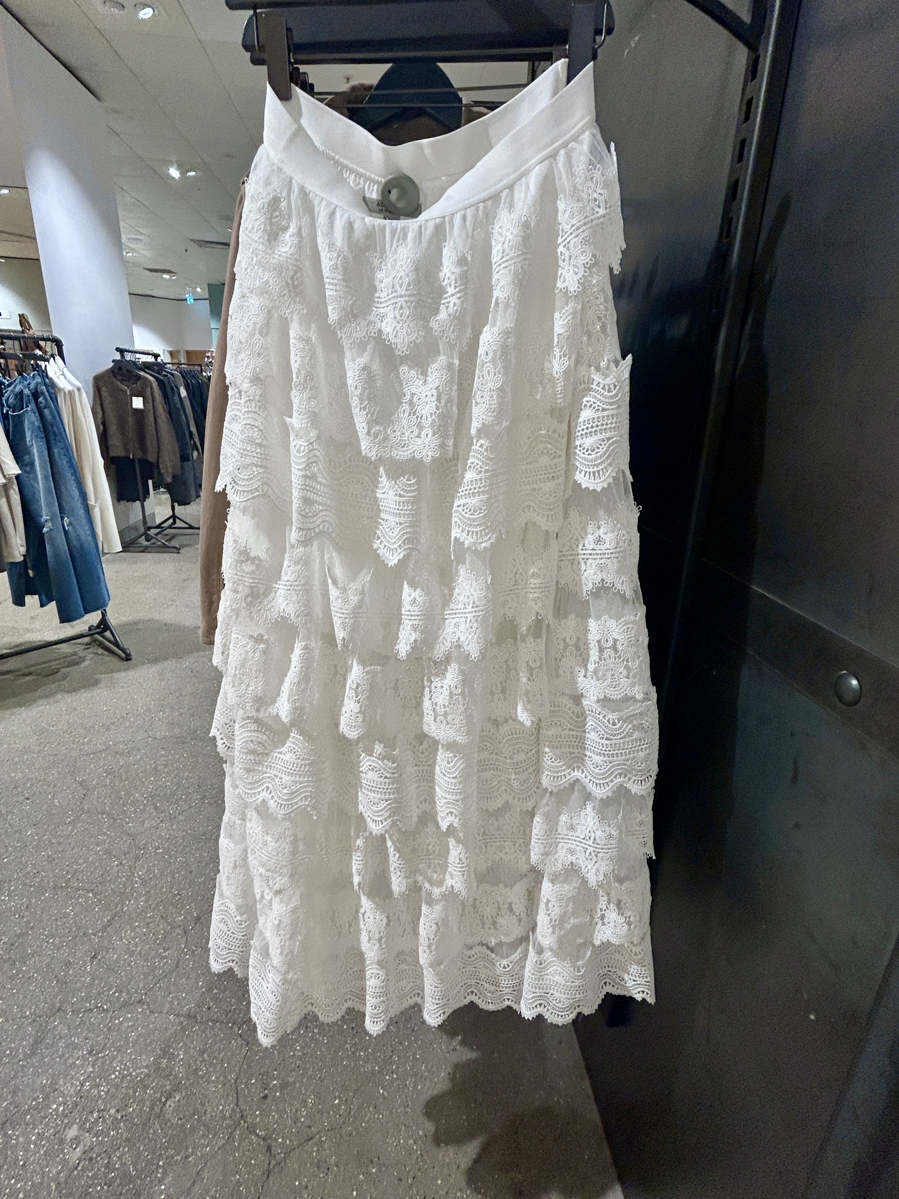 올세인츠 Lizi Tiered Lace 맥시 캉캉 스커트 화이트 W059RC