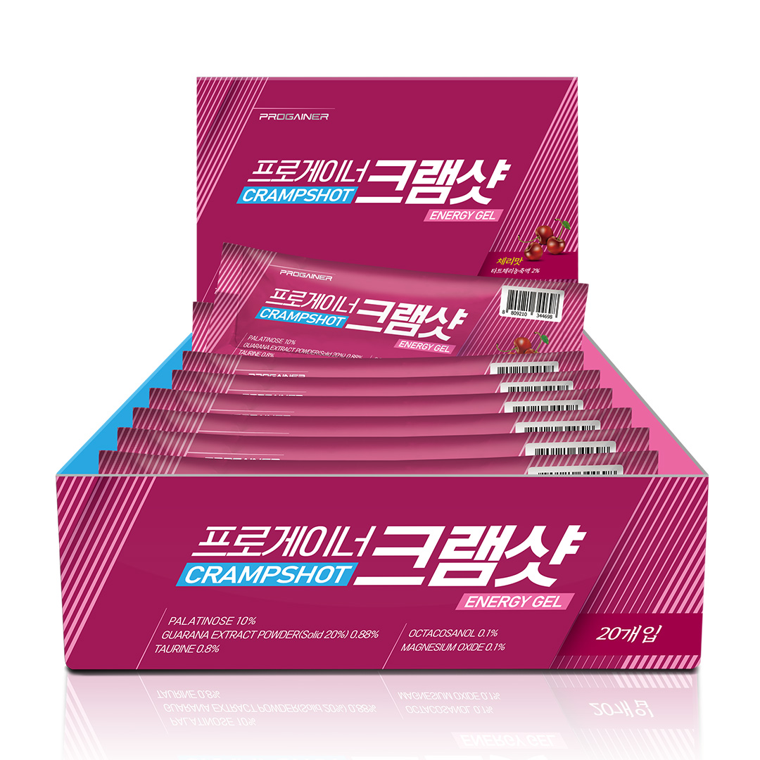 프로게이너 크램샷 체리맛 20포 <b>근육경련</b> 쥐예방 에너지젤 러닝 자전거 마라톤 파워젤