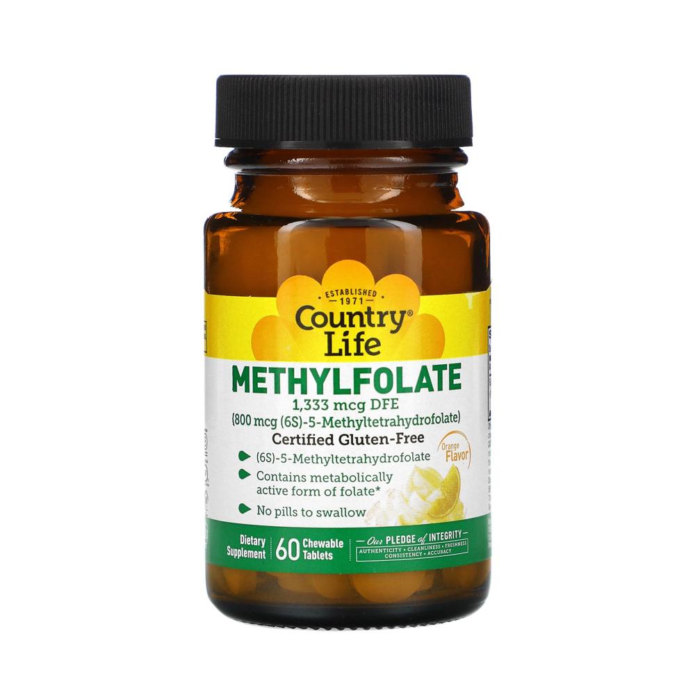 <b>컨트리라이프 메틸엽산</b> 오렌지 1,333mcg DFE 츄어블 60정 Country Life