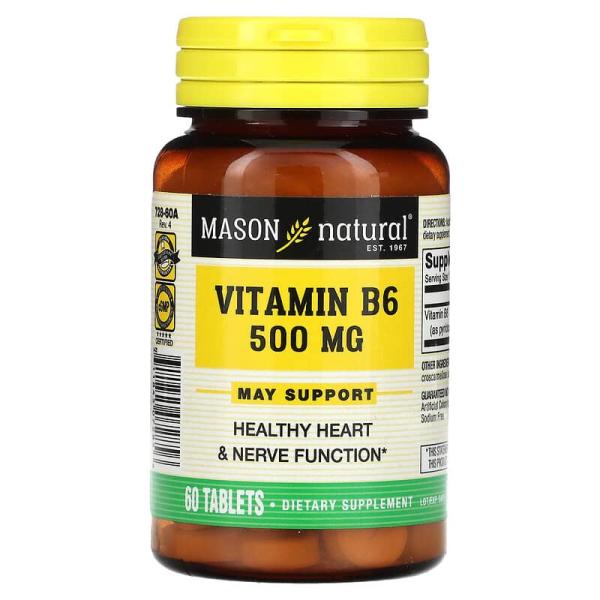 Mason Natural, <b>비타민</b>B6, 500mg, 60정