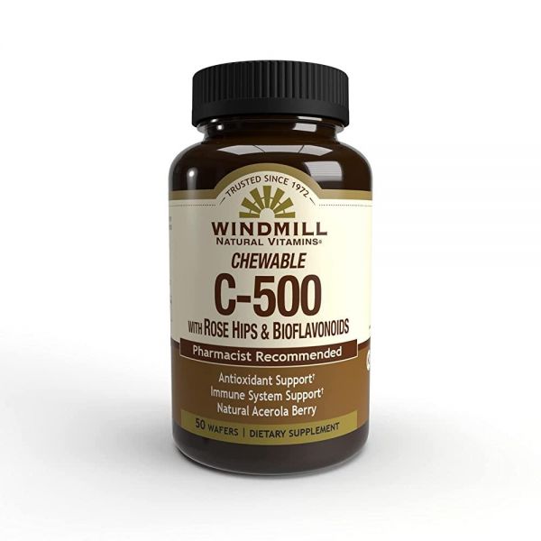 윈드밀 비타민 C 500mg 로즈힙 바이오플라보노이드 츄어블 <b>아세로라맛</b> 50정
