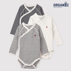 [쁘띠바또]쁘띠바또 베이비 오가닉 스트라이프 롱슬리브 랩바디수트 우주복 3PACK (NTY43NB11F_DN)