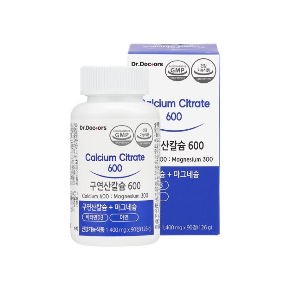 [1개월분] <b>닥터닥터스</b> 구연산 칼슘 600 1,400mg 90정, 1개