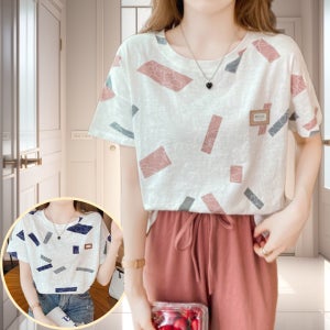 여자 꽃무늬 사각 티셔츠 봄 여름 시원한 여성 반팔티 귀여운 독특한 화사한 일상룩