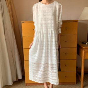 시스루 레이스 원피스 셔링 빅사이즈 롱원피스 화이트 블랙 하객룩 봄 가을 간절기룩