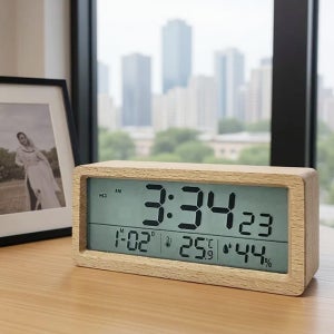 우드 탁상 알람 시계 무소음 led 전자 디지털 각인 온습도 시계 탁상용 미니 나무