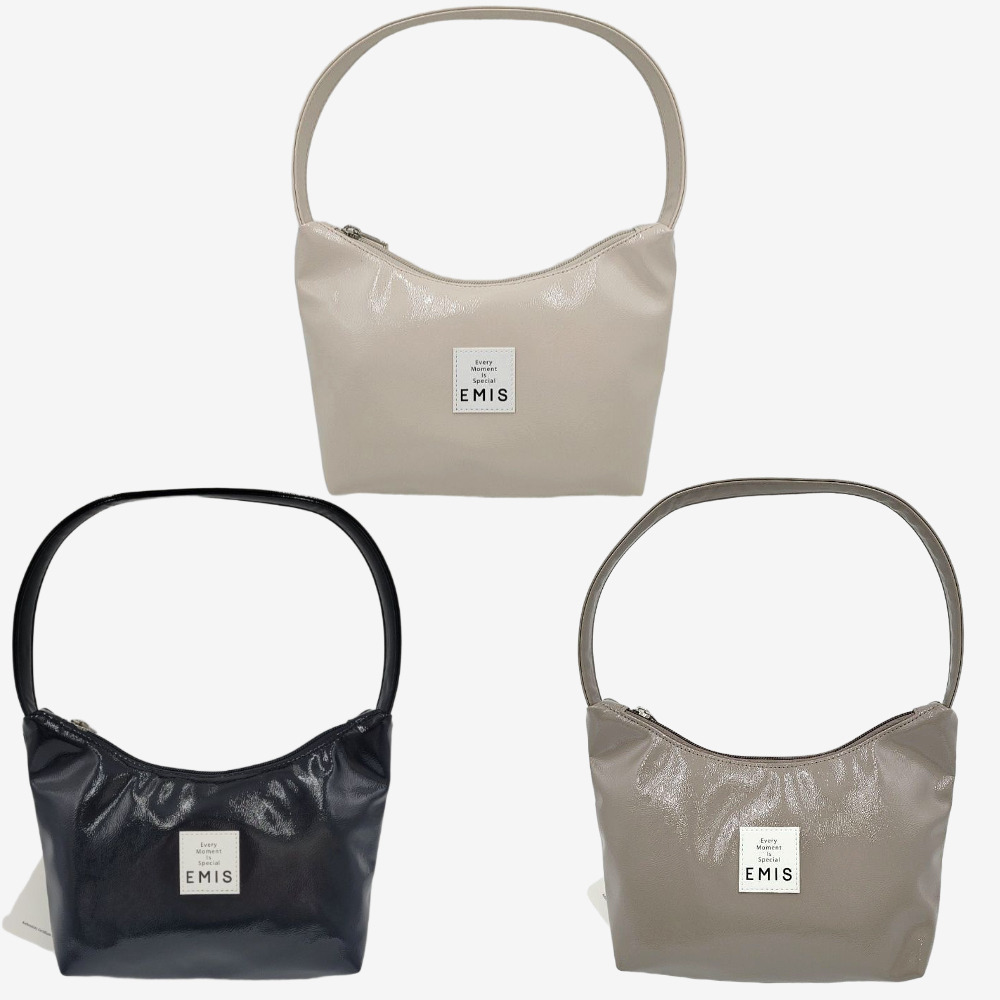 이미스 호보백 뉴에나멜 숄더백 데일리 가방 글로시 에나멜 크림 블랙 베이지 EMIS BAG
