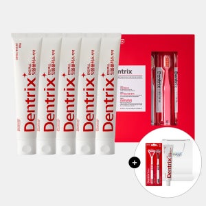 [160g 대용량] 동국제약 덴트릭스 잇몸플러스 치약 5개 + 덴트릭스 에티즘 잇몸 칫솔 5입 + 치약 60g + 혀클리너 2P + 쇼핑백 / 잇몸케어 및 구취개선 효과