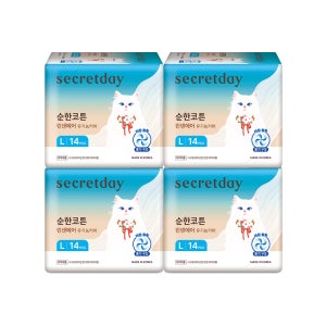 시크릿데이 순한코튼 린넨에어 유기농커버 대형 14PX4팩 여름생리대