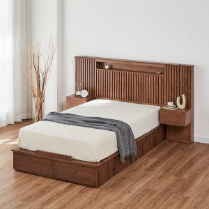 데오 원목 침대프레임 서랍형 슈퍼싱글 나무 조명 수납 침대 예쁜 일인용 협탁2개(월넛)