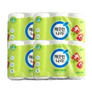 깨끗한나라 데일리 키친타올 그린패키지 130매 6롤 x 4팩 (총24롤) 대용량