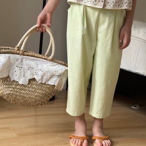 Irene’s Closet 링클 가공 순면 원턱 세미와이드 8부 긴바지 유아 주니어 여름