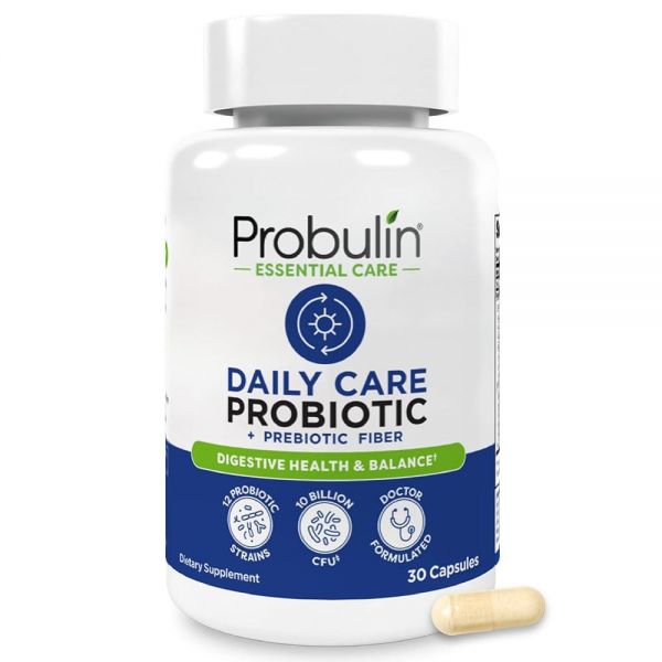 <b>Probulin</b> Daily Care 프로바이오틱 보충제 소화 장 및 면역 건강 지원 캡슐 남성 여성용 100억 CFU 비건 입 병 데일리 케어 90개입 병