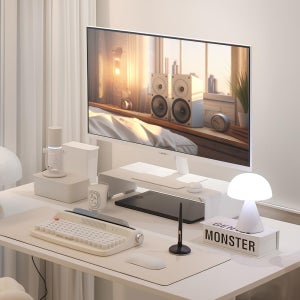 알파플랜 높은 철제 아이맥 모니터 받침대 선반 470mm, 화이트