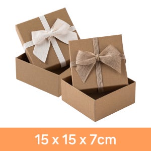 핸드메이드 리본 선물박스 5호 (15x15x7cm) 크라프트 정사각형 포장박스 선물상자