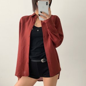 1278. 시스루 썸머 레이어드 휴양지룩 바캉스룩 데일리 캐쥬얼 꾸안꾸 베이직 언발 긴팔셔츠 - 블랙, 핑크, 아이보리, 민트, 레드