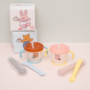 마이버디x릿첼 첫걸음 머그 빨대컵 & 봉봉 이유식 스푼 2종 세트