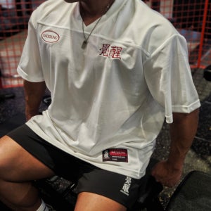 각성 럭비져지 오버핏 메쉬 반팔티 화이트 남녀공용 여름 쿨링 운동복 짐웨어 티셔츠 효