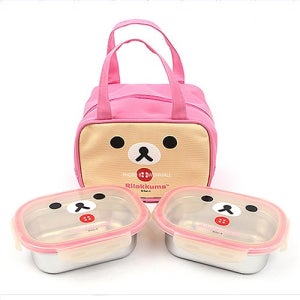리락쿠마 가방 2단 스텐도시락 640ml 핑크 (464087)