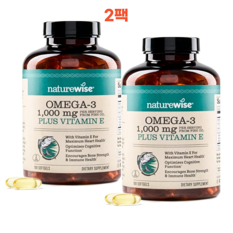 2팩 <b>네이처와이즈</b> 오메가3 피쉬오일 EPA DHA 보충제 180정