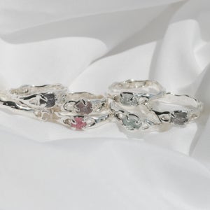 러프스톤 반지 925실버 스피넬 로즈쿼츠 아쿠아마린