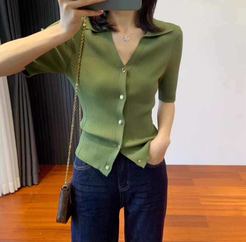 골지카라 카키 블랙 리브드 골지 슬림 니트탑 2color