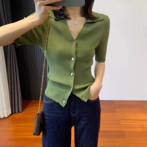 골지카라 카키 블랙 리브드 골지 슬림 니트탑 2color