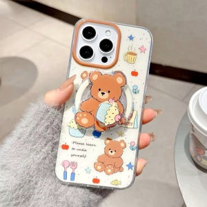 폰꾸 아이폰16프로 귀여운 곰돌이 베어 케이크 마그네틱 무선 충전 스마트톡 케이스