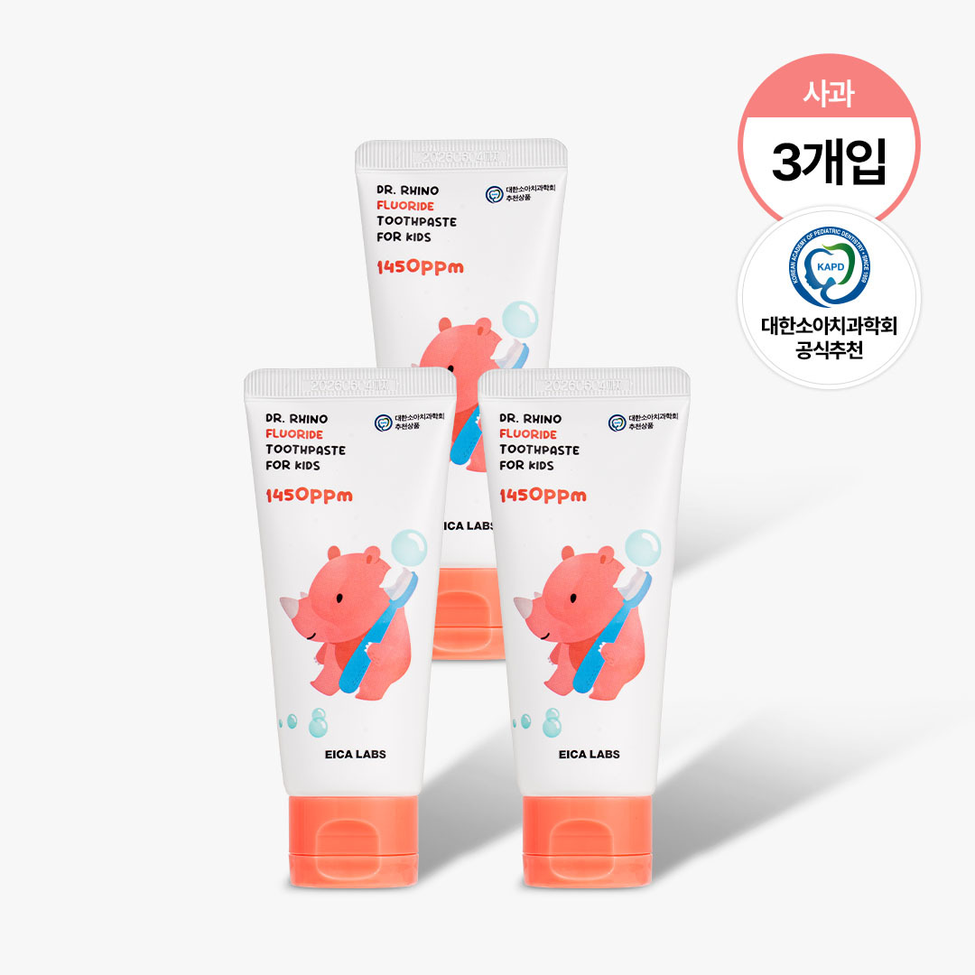 에이카랩스 어린이치약 코뿔소치약 불소 고불소 유아 아기 초등학생 주니어 사과향, 60g, 3개