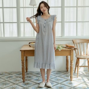 순면 여성 네이비 피너 체크 나시 홈웨어 잠옷 파자마 봄 여름 가을
