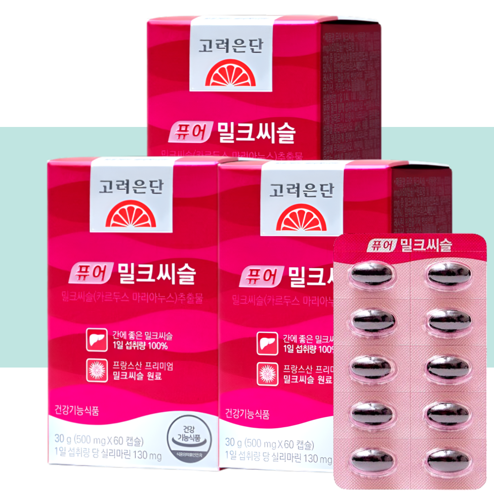 <b>고려은단</b> <b>밀크</b>씨슬 퓨어 간에좋은 영양제 60정X3박스