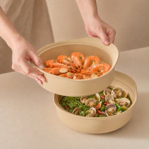 실리프랑 실리콘찜기 2단 전자레인지 야채 만두 찜기 무연마제 버터베이지 +계량스푼