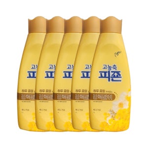 피죤 고농축 강력탈취 섬유유연제 용기 옐로 써니가든, 1L, 5개