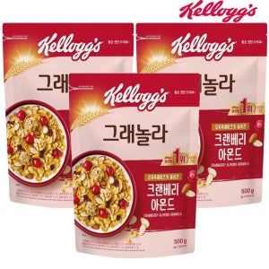 켈로그 크랜베리 아몬드 그래놀라 500g, 3개