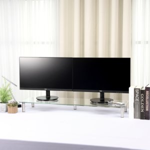 STAGER 강화유리 모니터 받침대 투명 높이 조절 모니터 받침대