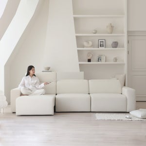 눕 바미 타이보텍스 패브릭 쇼파 모션 슬라이딩 리클라이너 소파 아이보리, 4인용