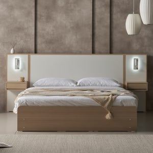 피오르 호텔식 서랍형 킹사이즈 수납 침대 프레임 협탁 세트 K