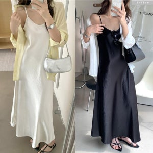 루올 새틴 실키 나시 맥시 롱 원피스 5col 봄 여름 U넥 촤르르 레이어드 제이플로우