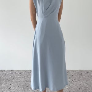 에르 드레이프 뒷리본 하객룩 롱원피스 데일리무드 플레어